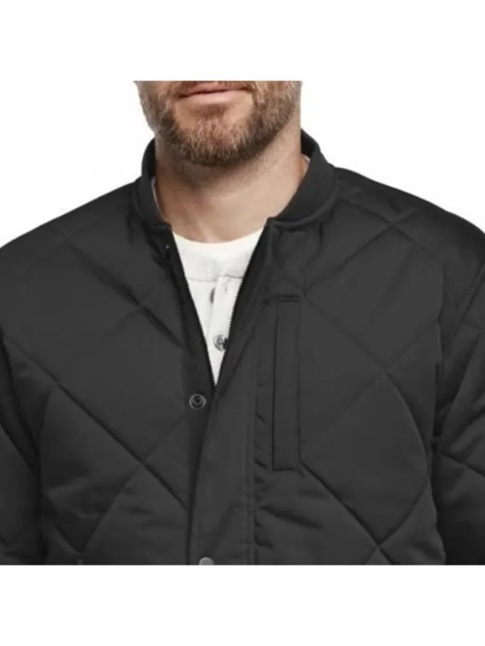 Banana Republic Men's Quilted Bomber Jacket L Black Polyester Button front N1409